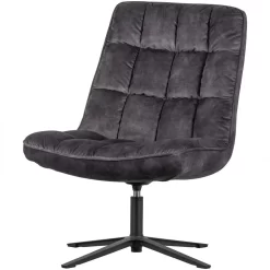 WOOOD Job Draaifauteuil - Velvet - Antraciet - 101x70x85