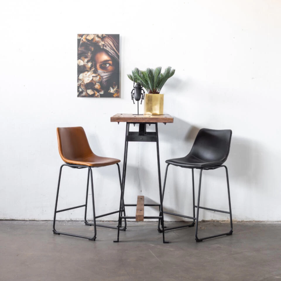 Barstoel Cognac - Metaal & PU Leer - Zithoogte 65cm - Barstoel Logan Cognac - - Image 2