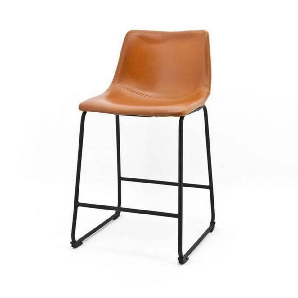 Barstoel Cognac - Metaal & PU Leer - Zithoogte 65cm - Barstoel Logan Cognac - - Image 4