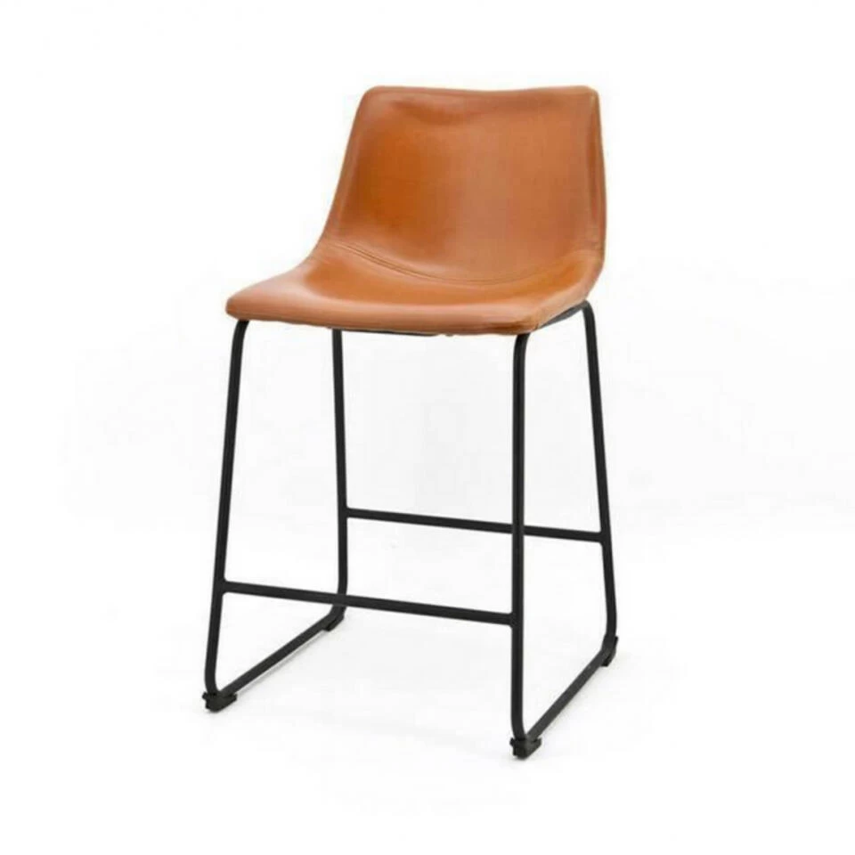 Barstoel Cognac - Metaal & PU Leer - Zithoogte 65cm - Barstoel Logan Cognac -