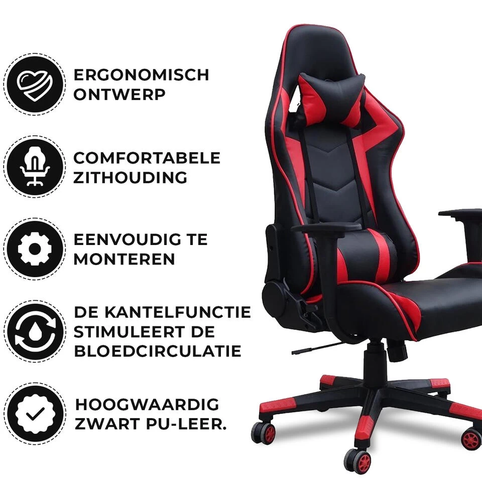 Gamestoel Las Vegas - Zwart / Rood - Gaming Stoel - Bureaustoel - Image 2