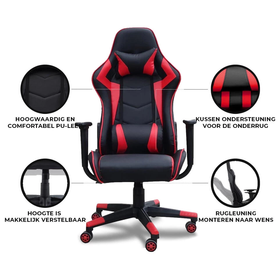 Gamestoel Las Vegas - Zwart / Rood - Gaming Stoel - Bureaustoel - Image 4