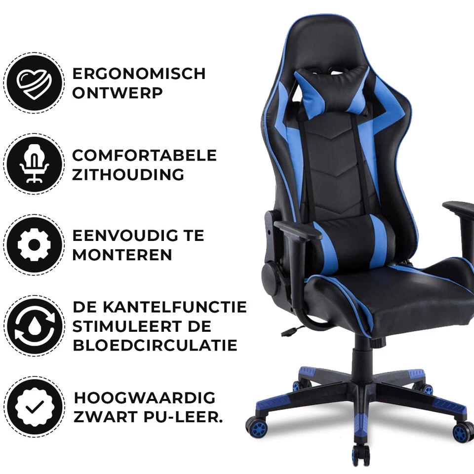 Gamestoel Las Vegas - Zwart / Blauw - Gaming Stoel - Bureaustoel - Image 2