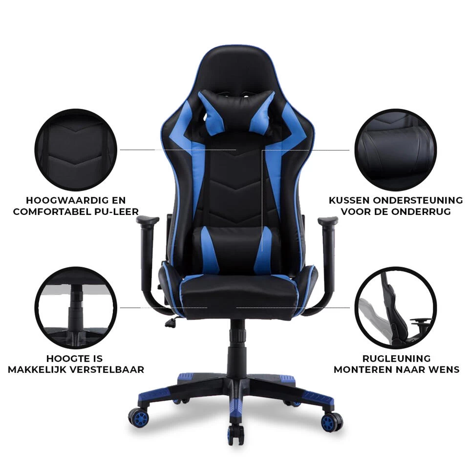 Gamestoel Las Vegas - Zwart / Blauw - Gaming Stoel - Bureaustoel - Image 4