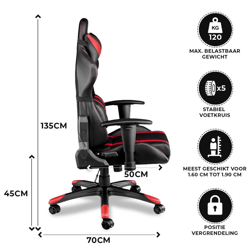 Ocazi Chicago Gaming Stoel - Bureaustoel - Zwart/Rood - Image 3