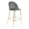 Giga Meubel Barstoel Velvet Grijs Brass - Zithoogte 77cm