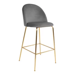 Giga Meubel Barstoel Velvet Grijs Brass - Zithoogte 77cm