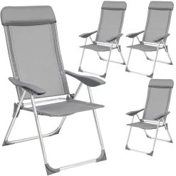 Tectake - Kampeerstoelen - Campingstoel - Tuinstoel - Set Van 4 - Grijs
