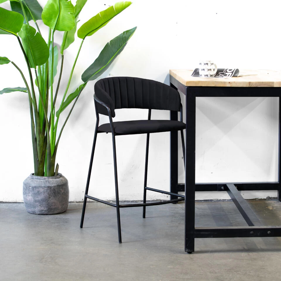 Giga Meubel Barstoel Velvet Zwart - Metalen Onderstel - Stoel Turin - Image 2