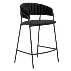 Giga Meubel Barstoel Velvet Zwart - Metalen Onderstel - Stoel Turin