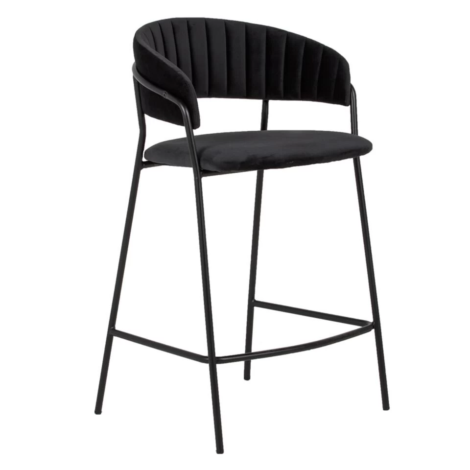 Giga Meubel Barstoel Velvet Zwart - Metalen Onderstel - Stoel Turin