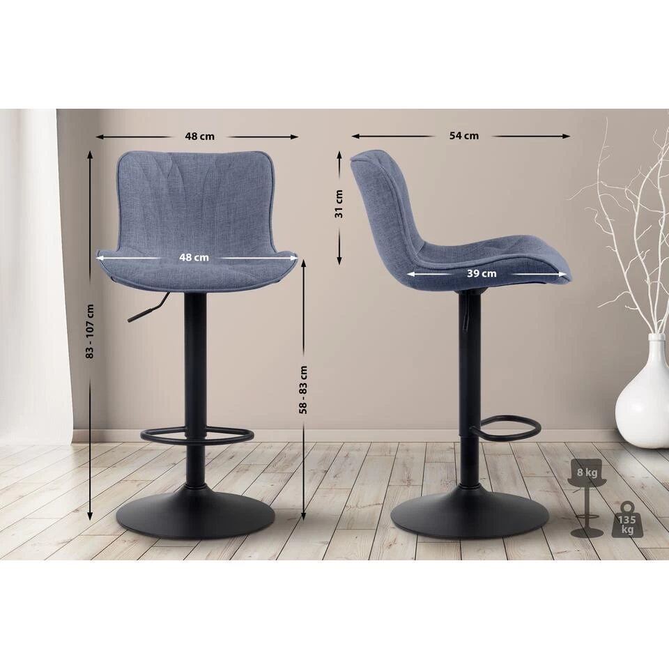 CLP Set Van 2 Barkrukken Linus Stof Blauw - Image 2