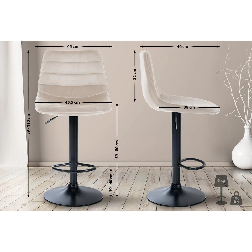 CLP Barkruk Lex Zwart Frame Fluweel Crème - Image 2