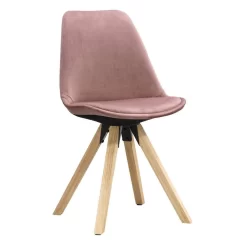 Eetkamerstoel Senja - Velvet - Roze - Naturel Hout