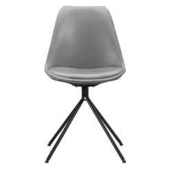 Eetkamerstoel Senja - Lederlook - Donkergrijs - Zwart Metaal