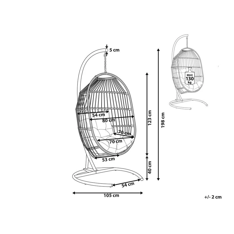 Beliani Hangstoel SESIA - Grijs Polyester, Pe Rotan - Image 2