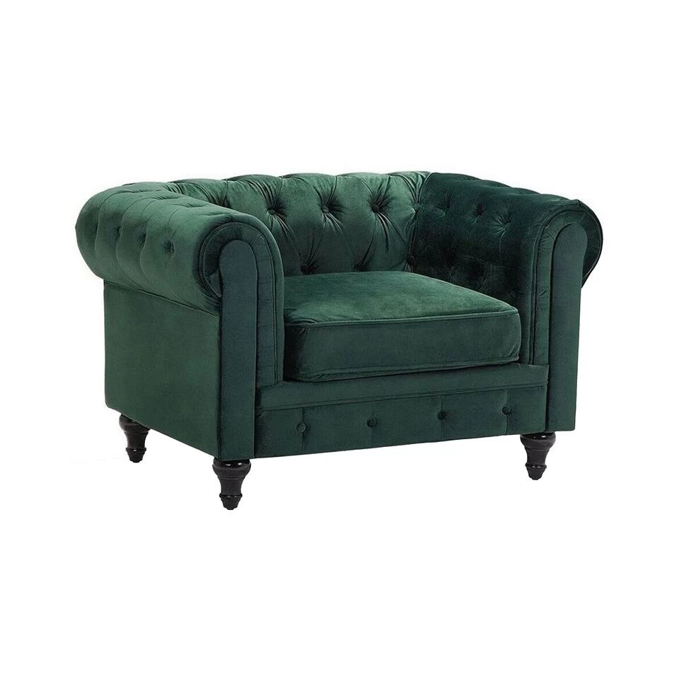 Beliani Fauteuil CHESTERFIELD - Groen Fluweel