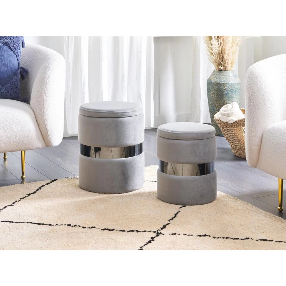 Beliani Poef DORIS - Grijs Fluweel - Image 2