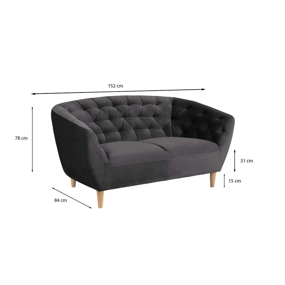 Bank Thyrza 2-zits - Fluweel - Donkergrijs - Image 3