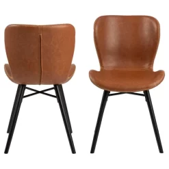 Eetkamerstoel Helgum - Lederlook - Cognac/zwart (2 Stuks)