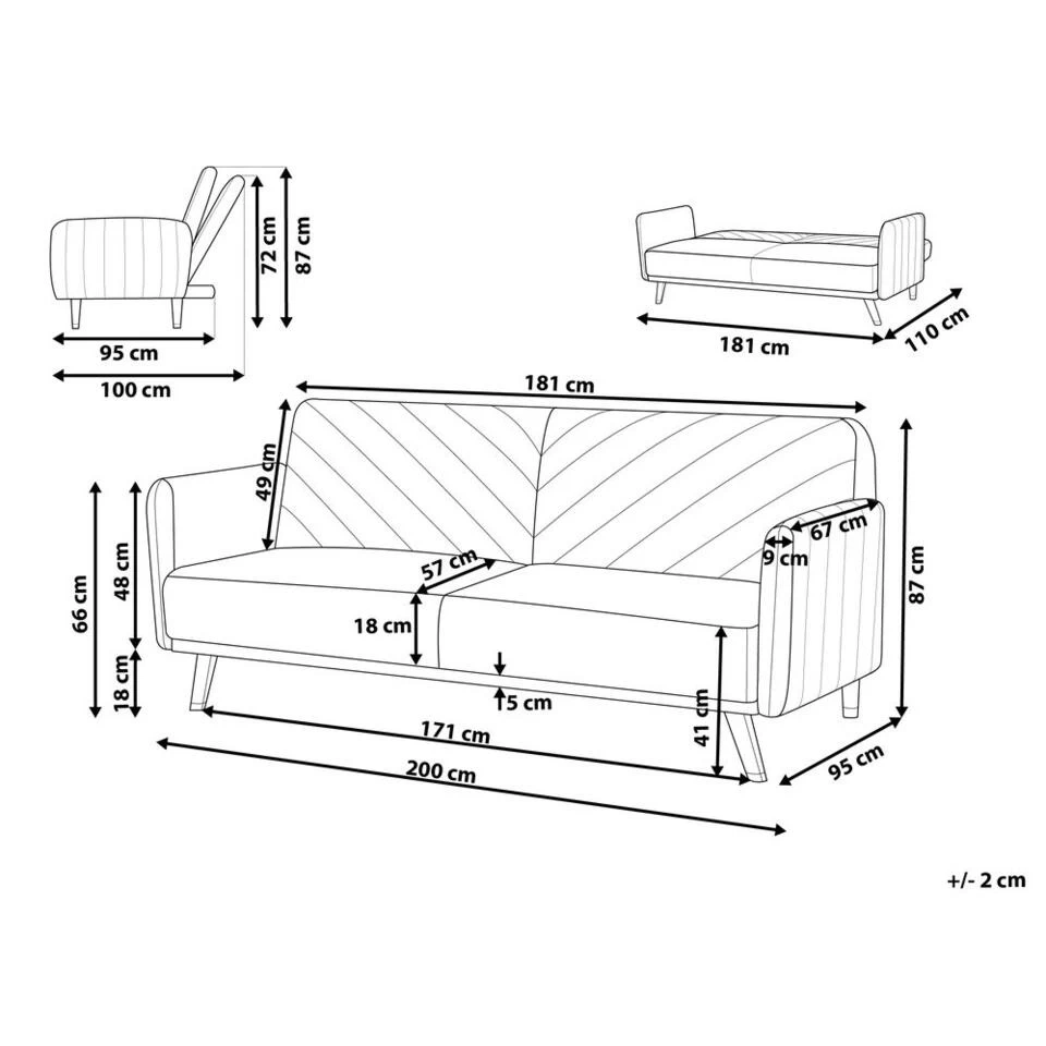 Beliani Driezitsbank - SENJA Oranje Fluweel - Image 4