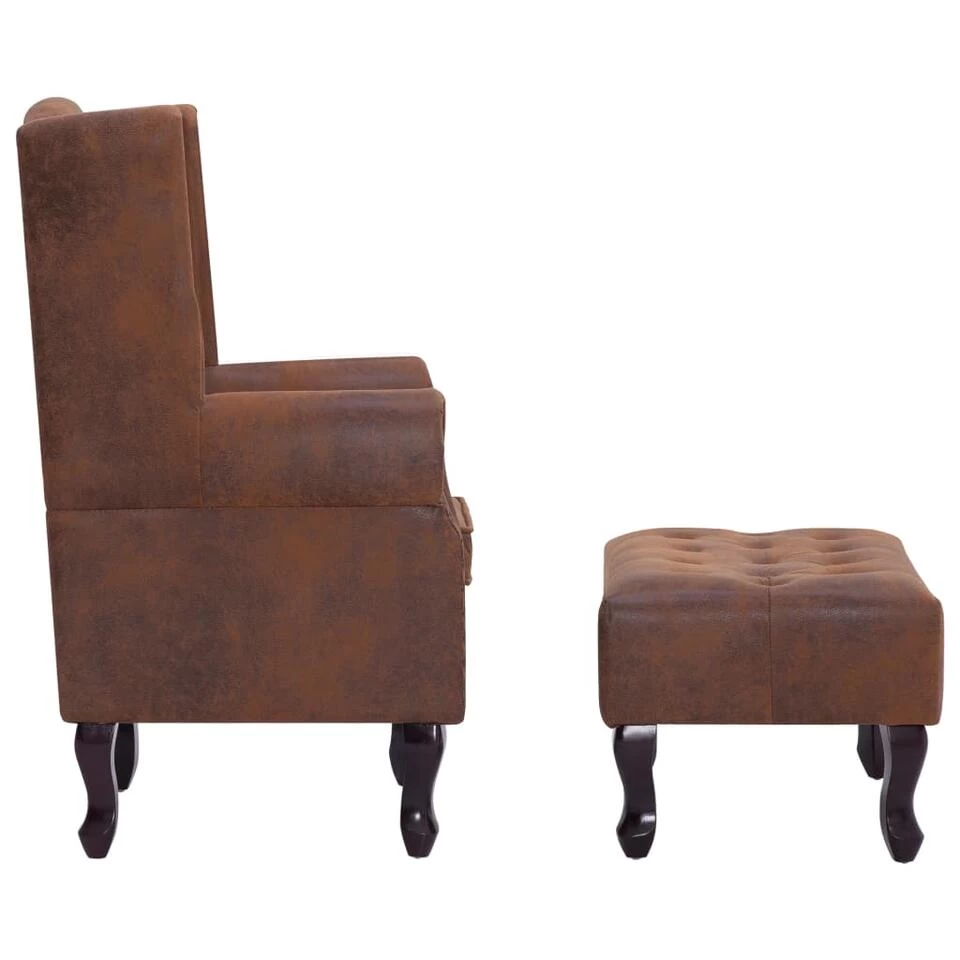 VidaXL Fauteuil En Voetenbank Chesterfield-stijl Kunstsuède Bruin - Image 3