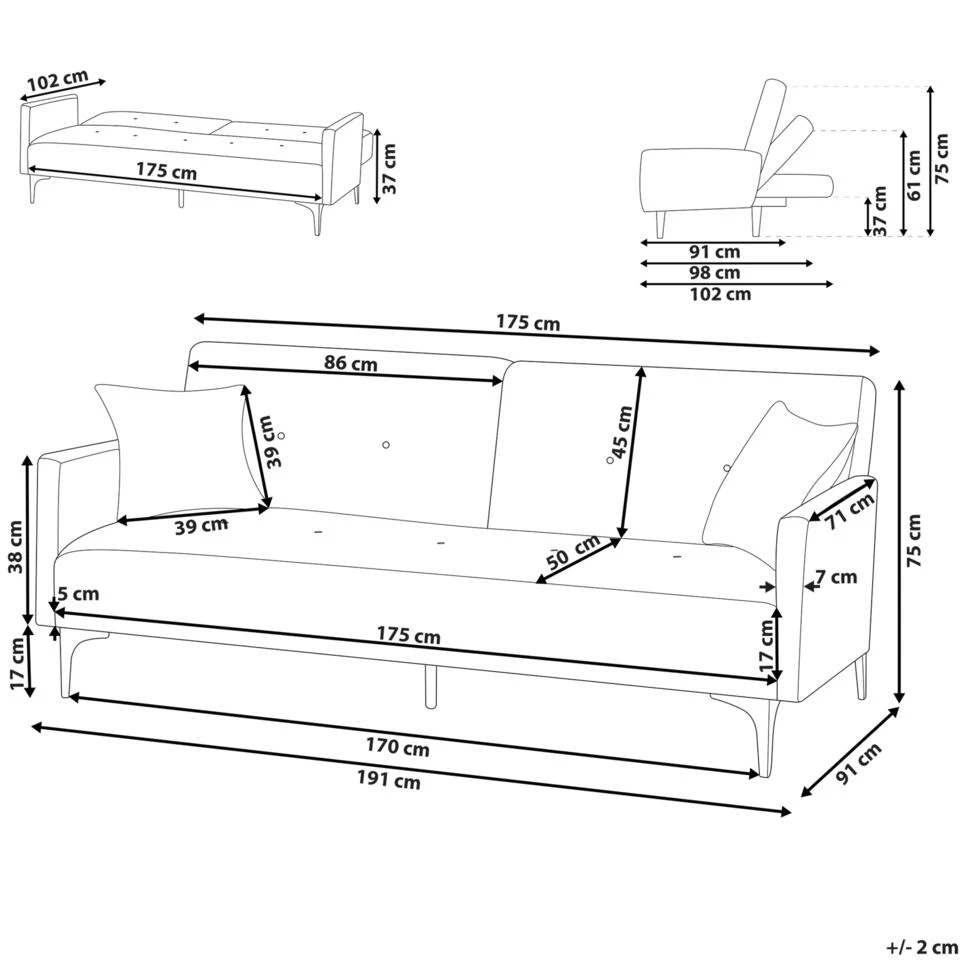 Beliani Driezitsbank - LUCAN Roze Fluweel - Image 4