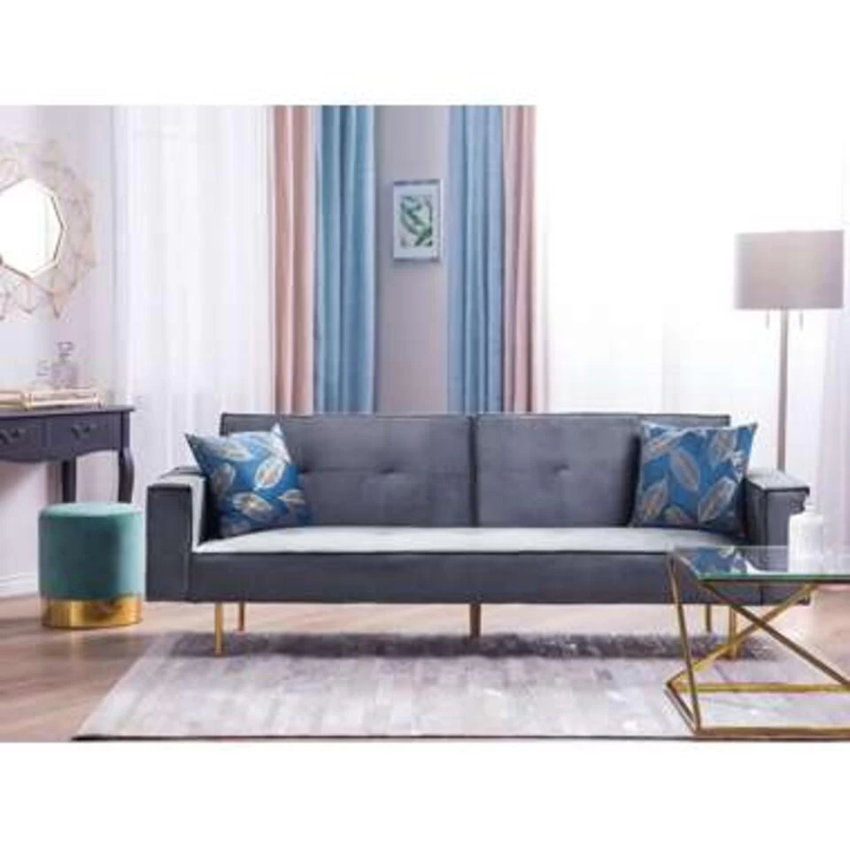 Beliani Driezitsbank - VISNES Grijs Fluweel - Image 2