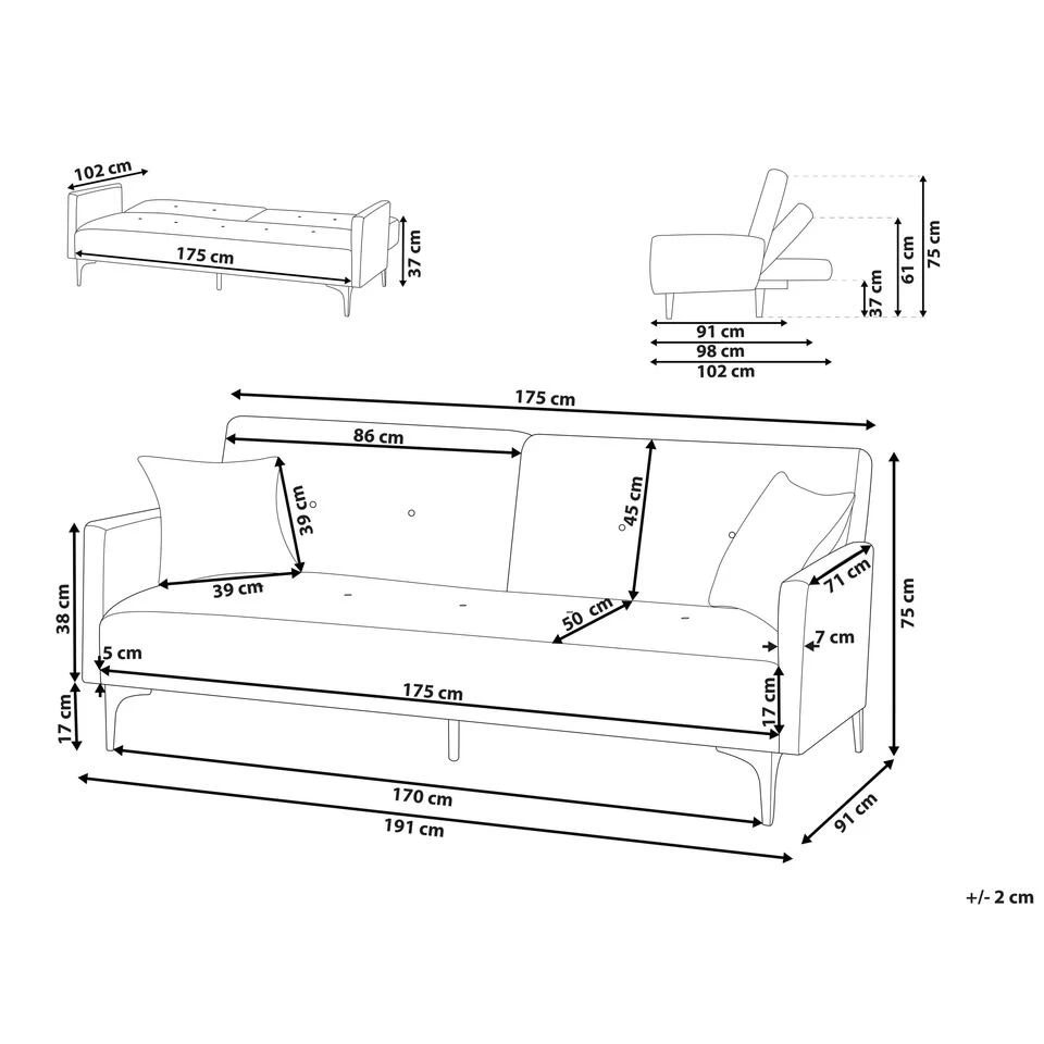 Beliani Driezitsbank - LUCAN Roze Fluweel - Image 3